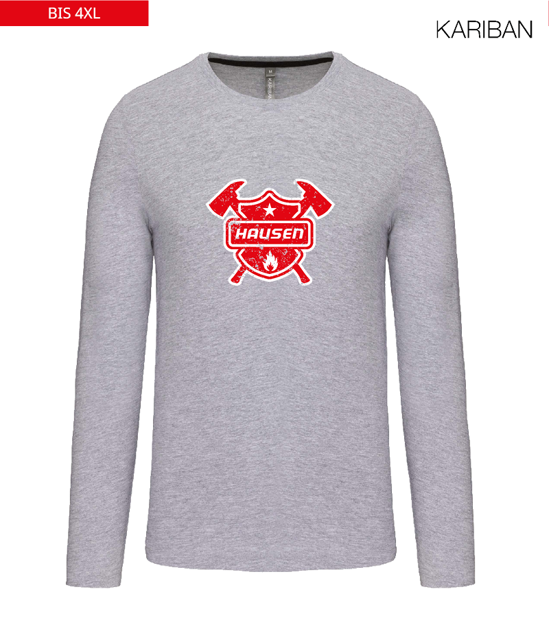Kariban Herren Langarmshirt Oxford Grey "Uwe Frontprint"
