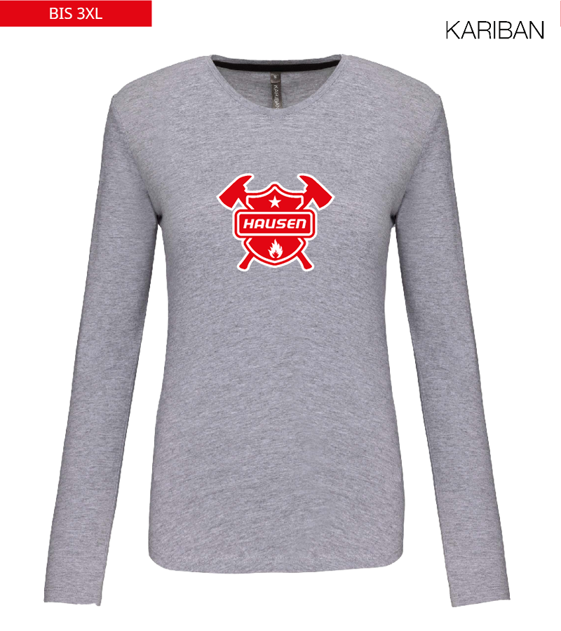 Kariban Damen Langarmshirt Oxford Grey "Anton Frontprint"